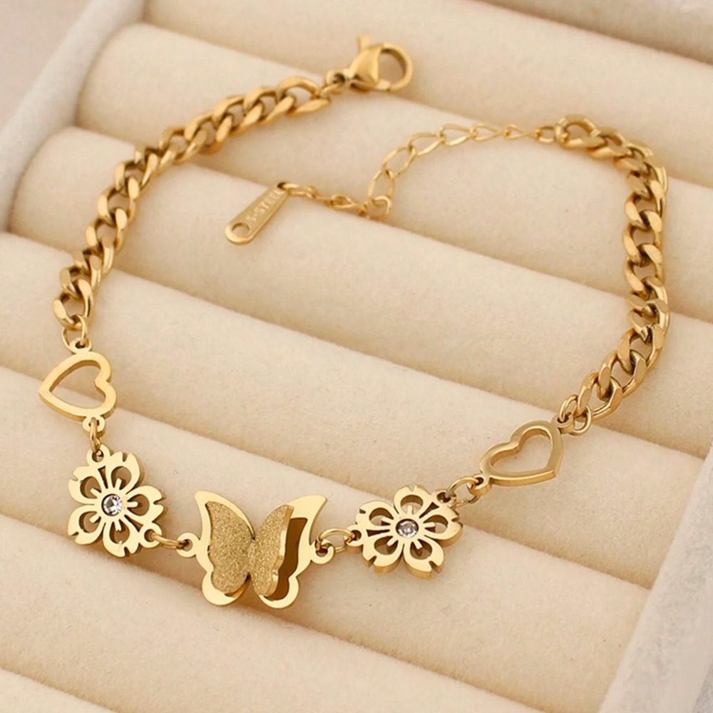 Luxe Gold Tone Stainless Steel Butterfly Chain Bracelet